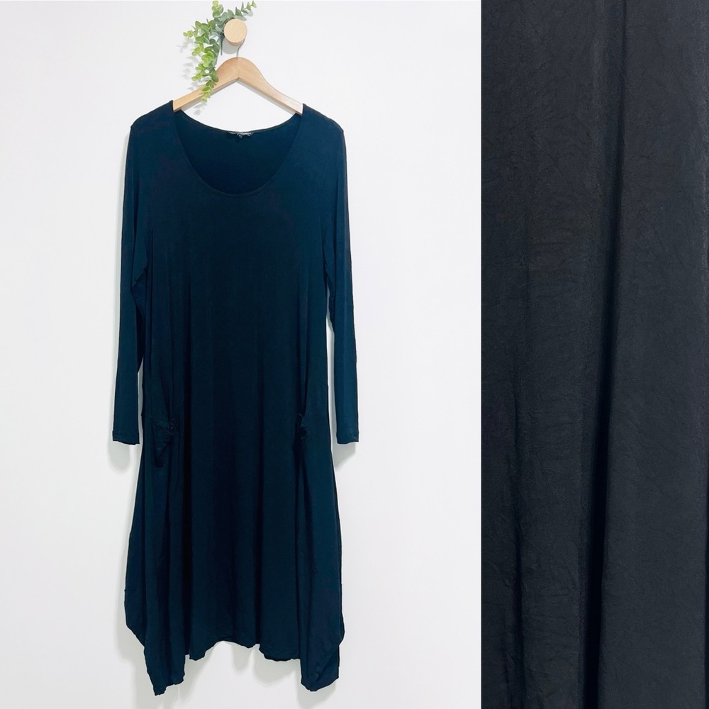 Kokomarina Black Stretch Asymmetrical Lagenlook Long Sleeve Dress
